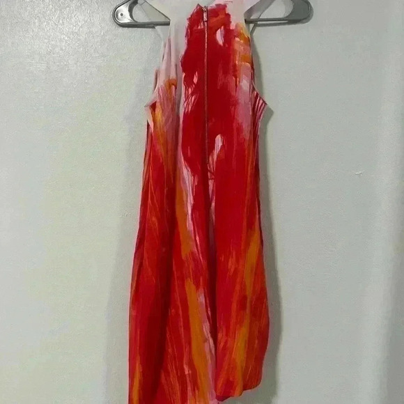 86. Rachel Rachel Roy Asymmetrical Sleeves Coral Pink Abstract Ombré Dress Sz S - Picture 5 of 6